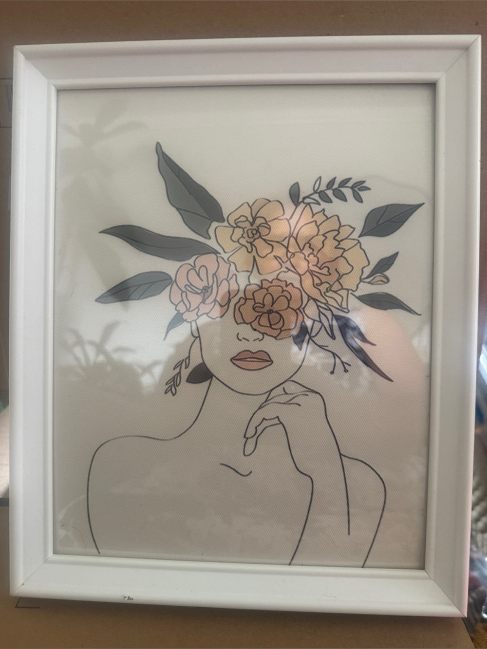 Floral Woman Line Art Wall Decor - Peach & Gray - 8” x 10”